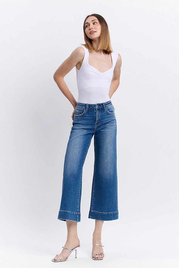 HIGH RISE CROP WIDE TROUSER JEANS F...